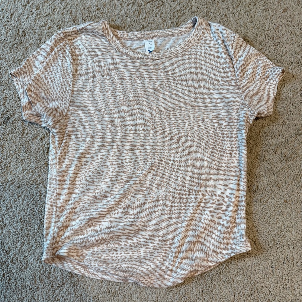 Old Navy Beige Patterned Short Sleeve Top